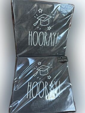 NWT Rae Dunn Bundle/Lot of 2 HOORAY! 40 CT  Black Graduation Luncheon Napkins